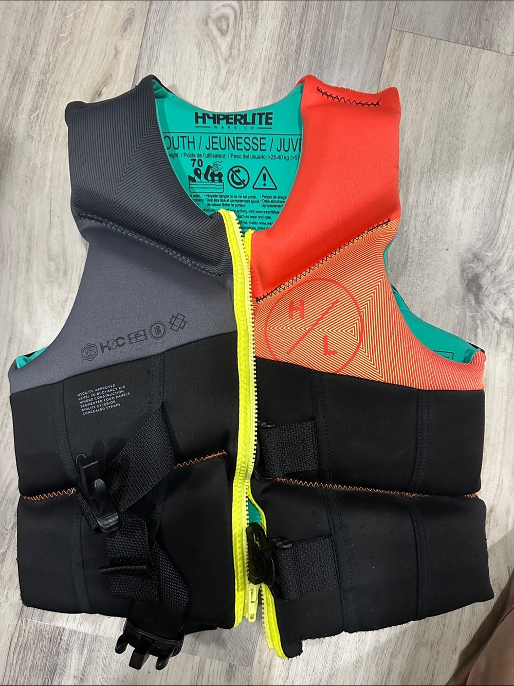 Hyperlite Kids Life Vest - Black, Gray & Orange